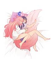 character:Raiden_Shogun character:Yae_Miko Cuddling series:Genshin_Impact Sleeping Tail_Cuddling // 2400x2800 // 532KB